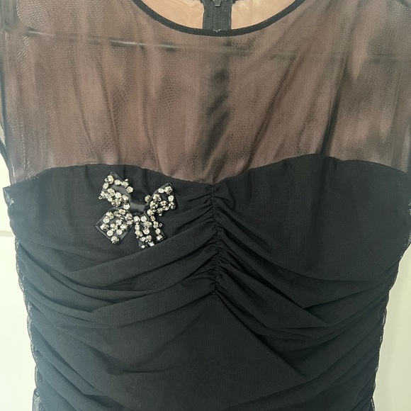 Bcbg blouse mesh Rutched bow brooch sexy cute formal flattering dress up y2k - Picture 2 of 4
